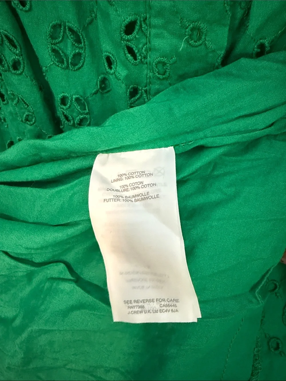 J. Crew Emerald Green Eyelet Sleeveless Midi Dress